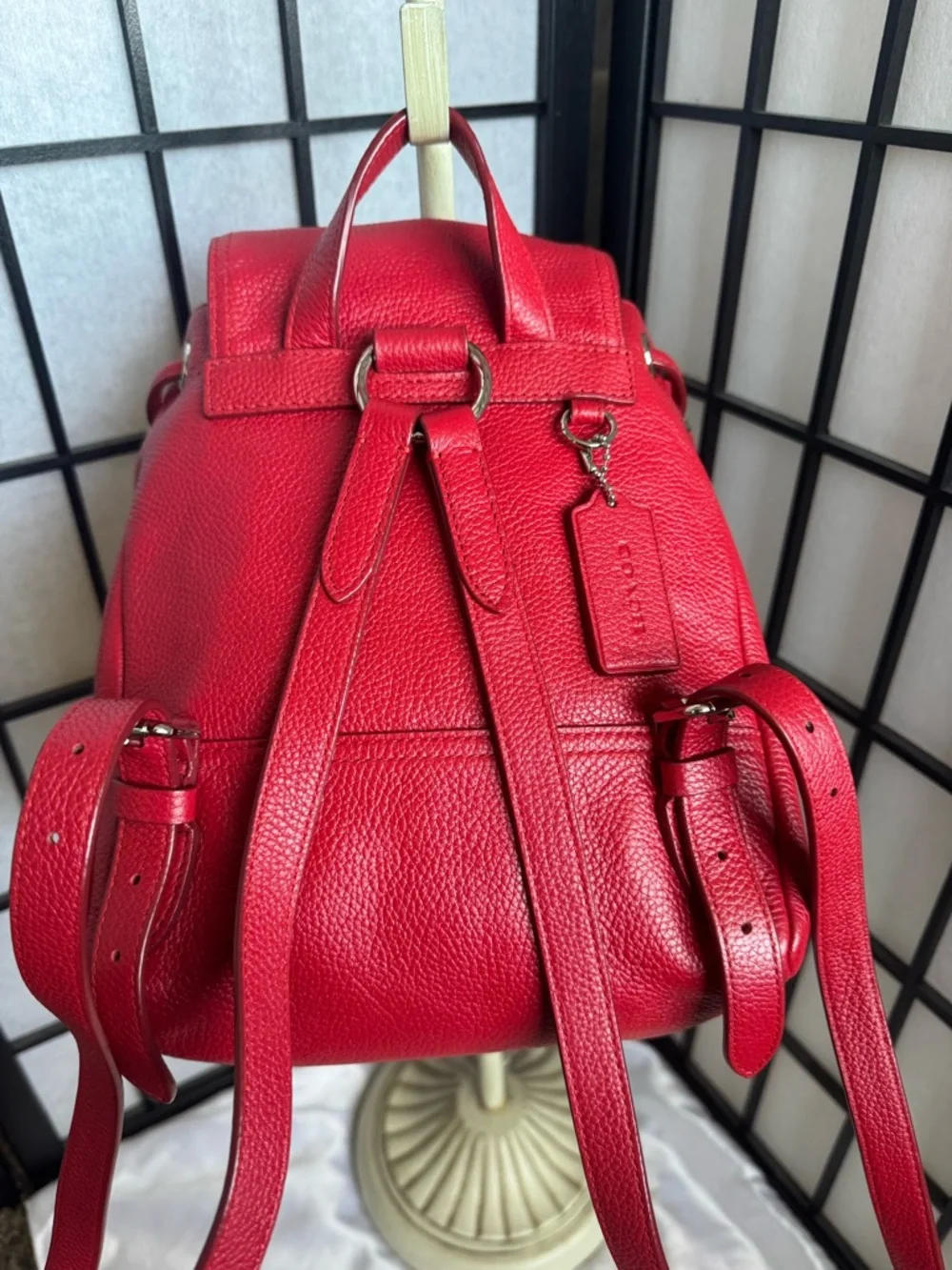 Coach Red Pebbled Leather Mini Turnlock Rucksack - Picture 6 of 12